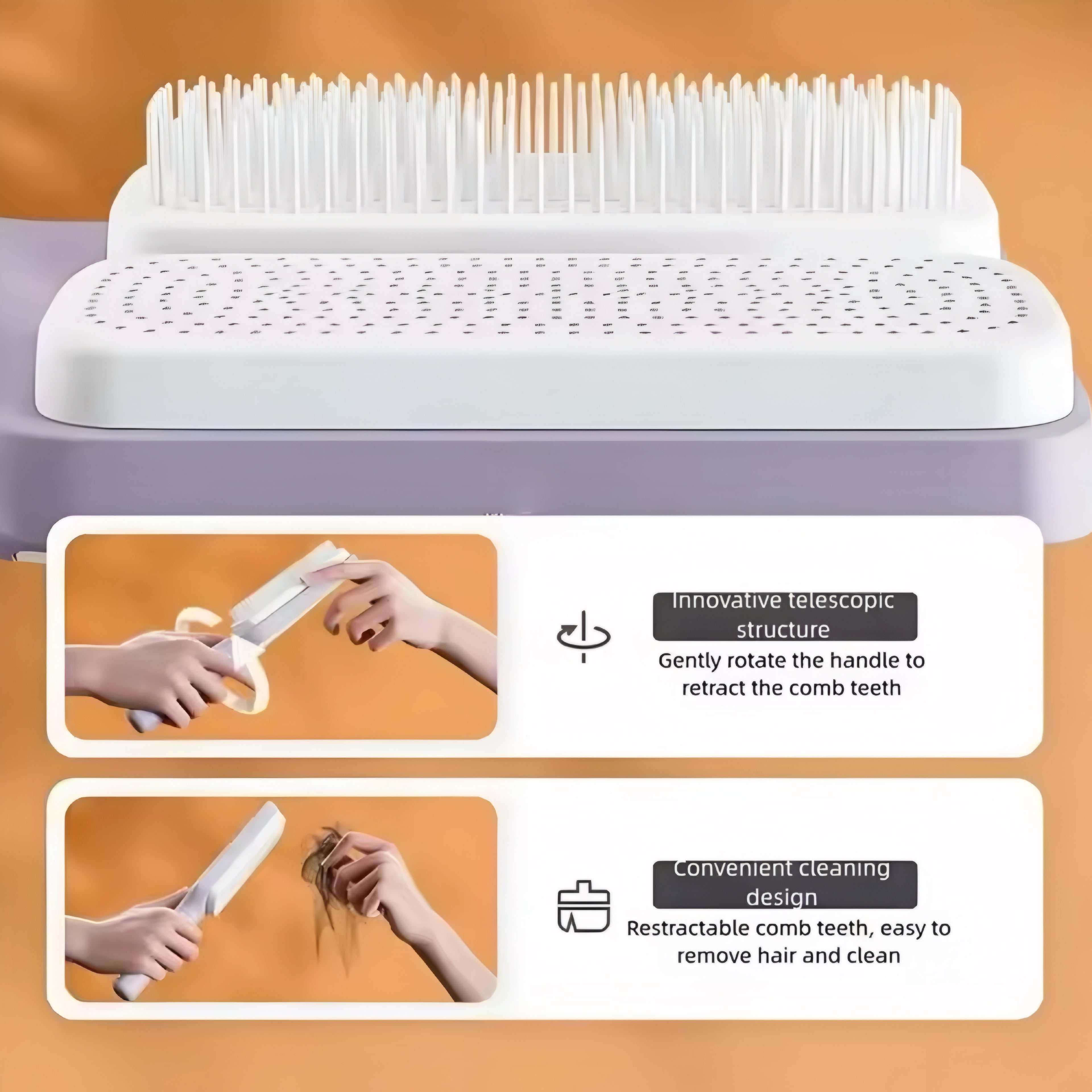 Selbstreinigende Rotierende Haarbürste mit Lift-Kamm